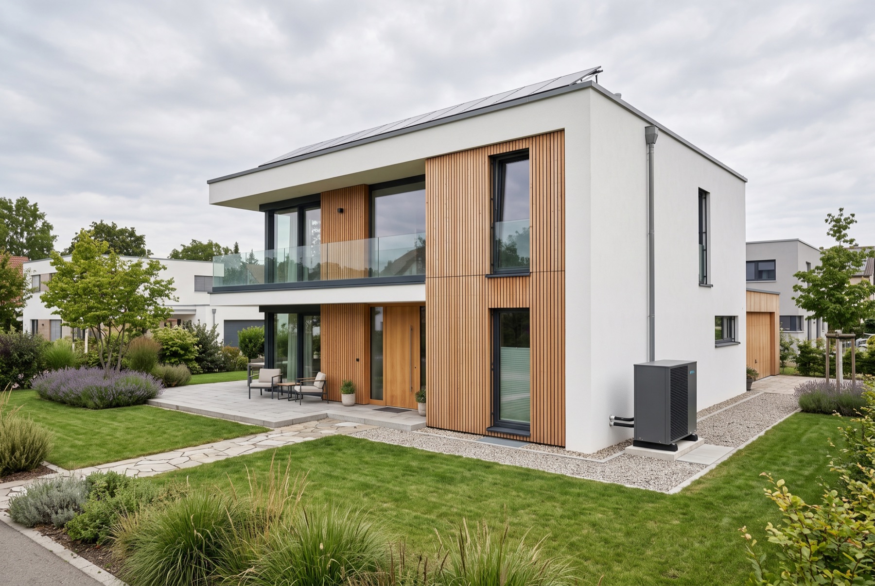 Modernes Einfamilienhaus mit Wärmepumpe