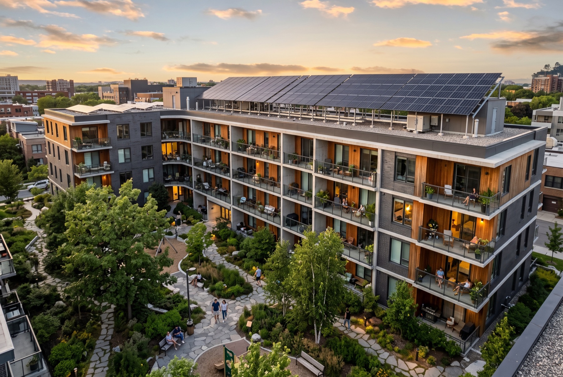 Modernes Mehrfamilienhaus mit Photovoltaik